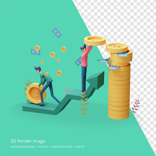 PSD 3d render illustration of business investment concept