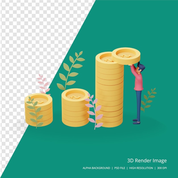 PSD 3d render illustration of business investment concept