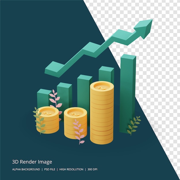 3d rendono l'illustrazione del concetto di investimento aziendale