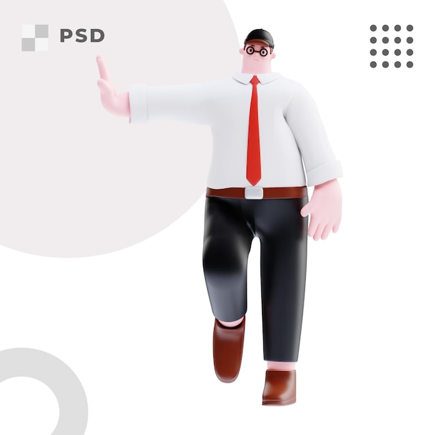 PSD 3d rendering illustrazione di uomo d'affari appoggiato su una mano