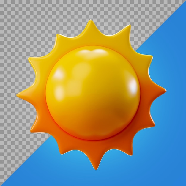 PSD 3d render illustration cheerful yellow and orange sun with rays of light