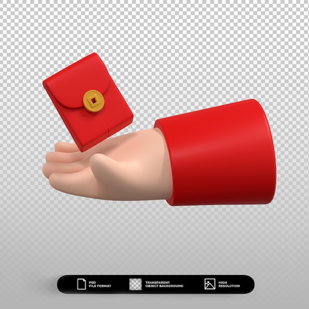 3d render illustration chinese new year hand with red envelope icon isolated