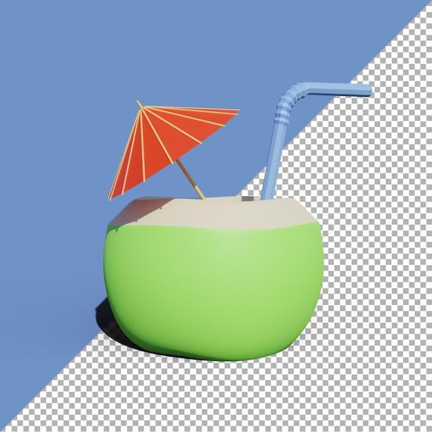 3d render illustration coconut water cartoon