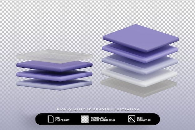 PSD 3d render illustration concept of layer icon isolated set