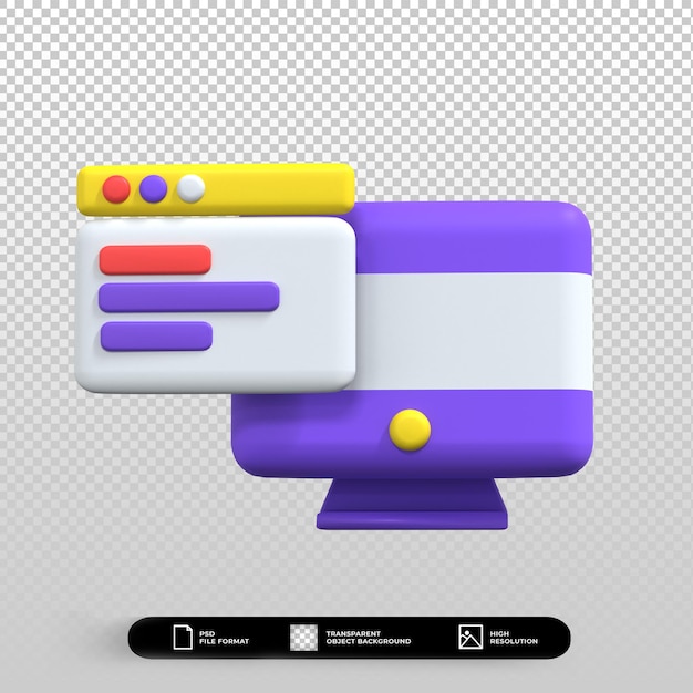 PSD 3d render illustration concept of website programming icon isolated