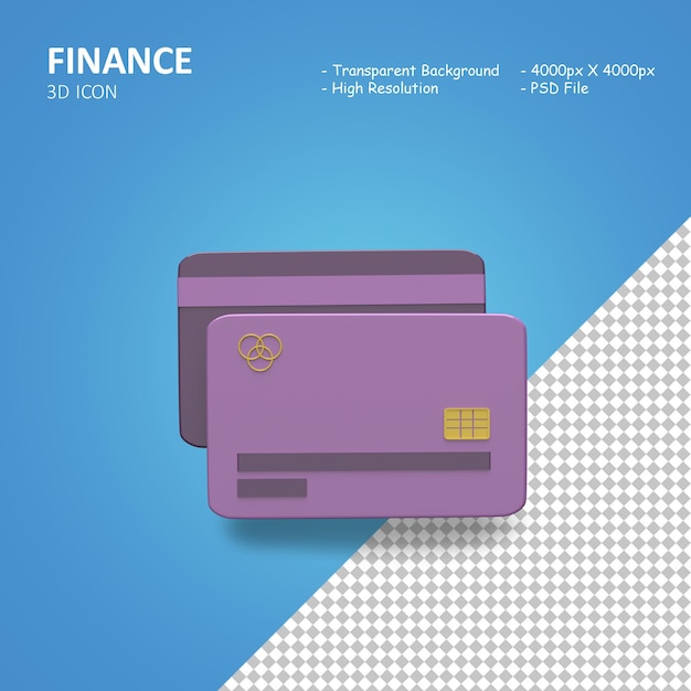 PSD illustrazione di rendering 3d icona della carta di credito per il set finanziario