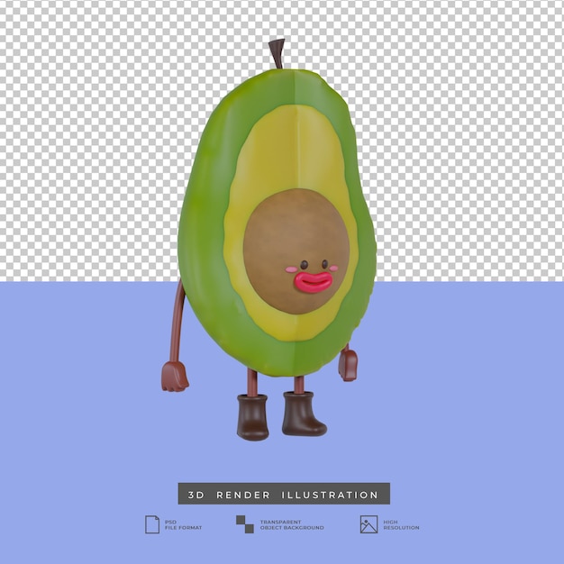 PSD 3d render illustration cute avocado fruit isolated