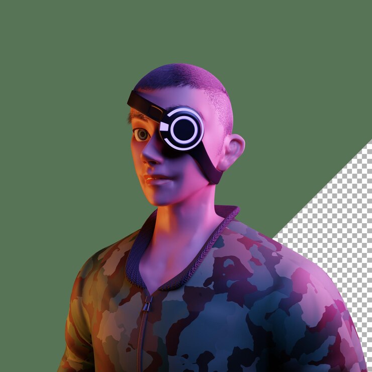 PSD 3d render illustration cyberpunk army cartoon