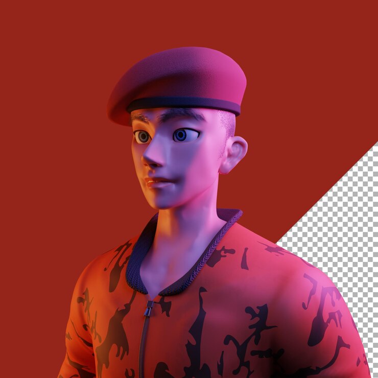 PSD 3d render illustration cyberpunk wearing pemuda pancasila outfit cartoon
