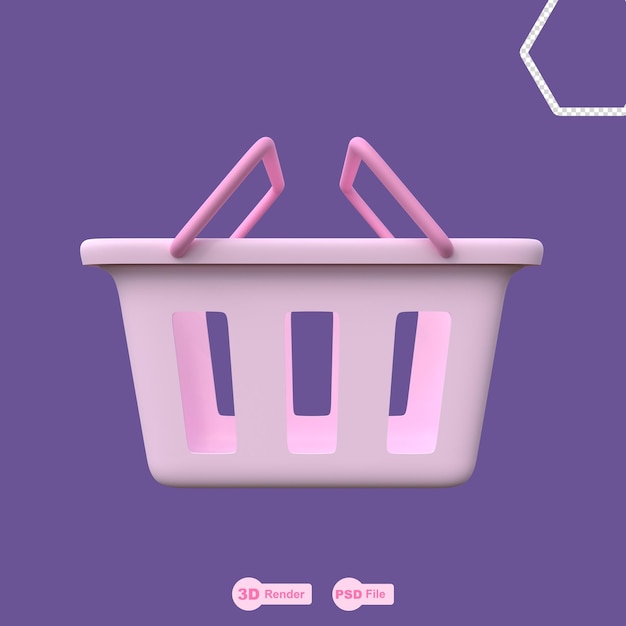 3D render illustration empty shopping basket Shopping cart