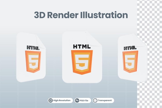 PSD 3d render illustration file format html 5 icon isolated