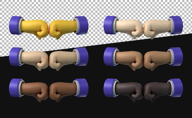 3d render illustration of fist bump or punch icon with various skin tones in cartoon style 3d icon vector EPS 10 design