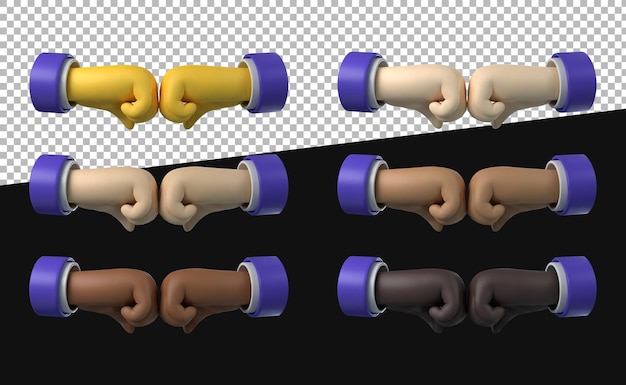 3d render illustration of fist bump or punch icon with various skin tones in cartoon style 3d icon vector eps 10 design