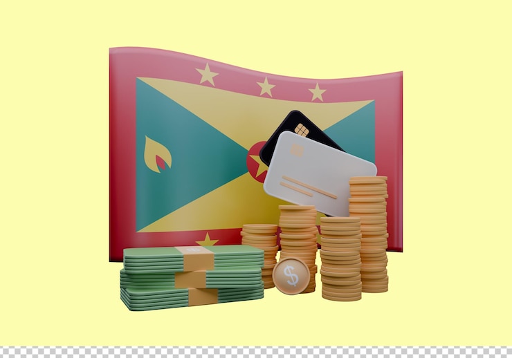 PSD 3d render illustration of grenada flag and currency called east caribbean dollar