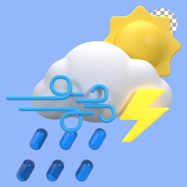 3d レンダリング イラスト 激しい小雨と雷