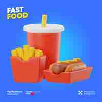 PSD 3d render illustration hotdog set isolated icon