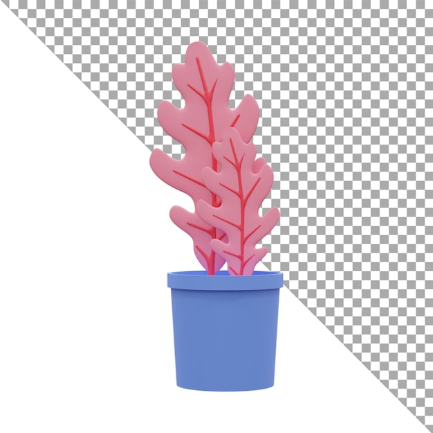 3d render illustration icon leaves pink