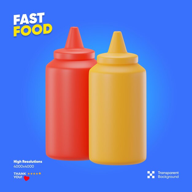PSD 3d render illustration ketchup isolated icon