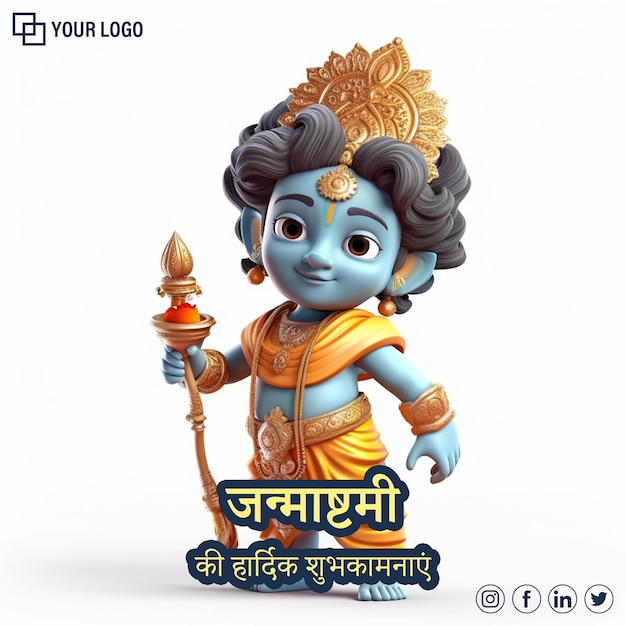 PSD 3d render illustration for krishna janmashtami greeting