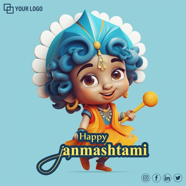 PSD 3d render illustration for krishna janmashtami greeting