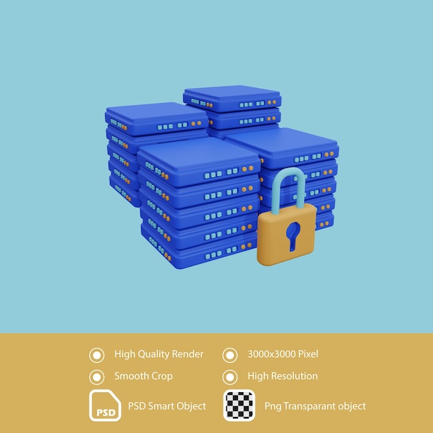 PSD 3d render illustration lock the server