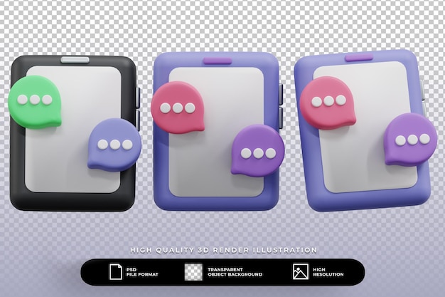 PSD 3d rendono l'insieme isolato dell'icona di concetto di chat mobile dell'illustrazione