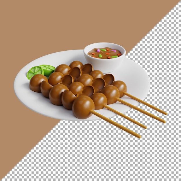 PSD 3d render illustration mushroom satay in cartoon style