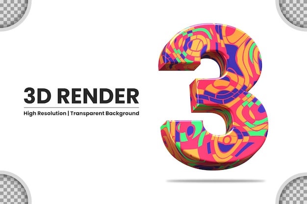 3d render illustration number 3 isolated with abstract texture