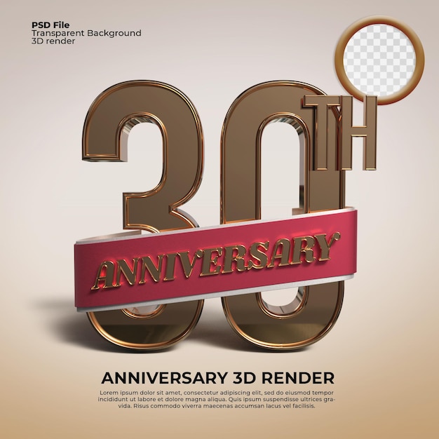 PSD 3d 렌더링 그림 번호 30 주년 기념 골드 스타일은 결혼 연령에 대해 투명합니다.