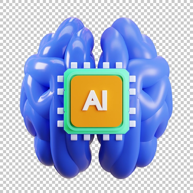 3D Render Illustration of Artificial Inteligent Brain isolated premium psd