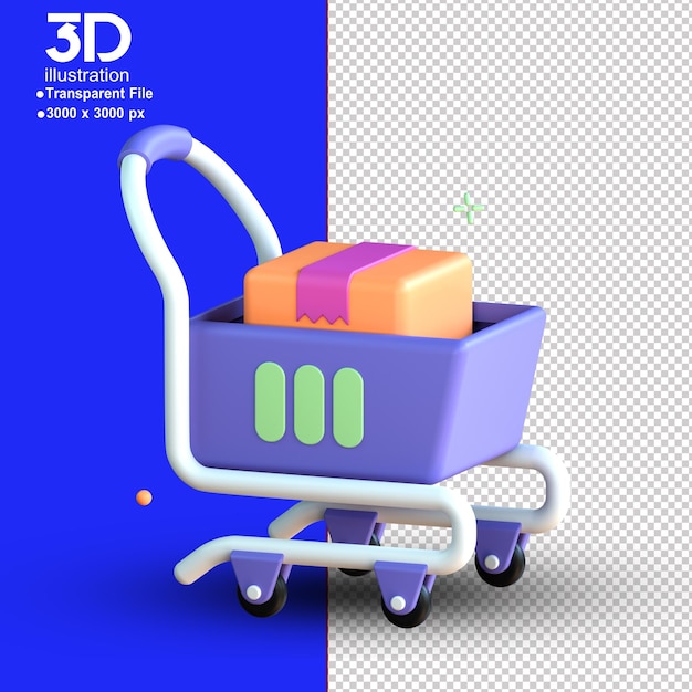 PSD 전자 상거래 아이콘 장바구니의 3d 렌더링 그림