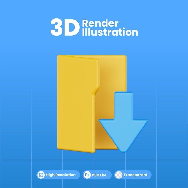 PSD 3d render illustration orange folder with download icon premium psd