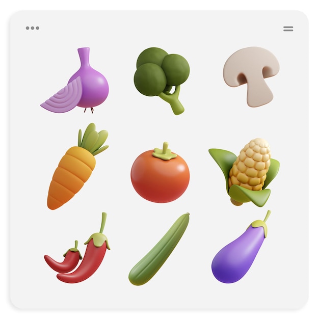 PSD 3d render illustration pack of vegetables