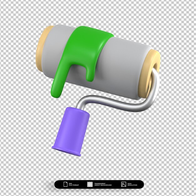 3d render illustration paint roller icon isolated