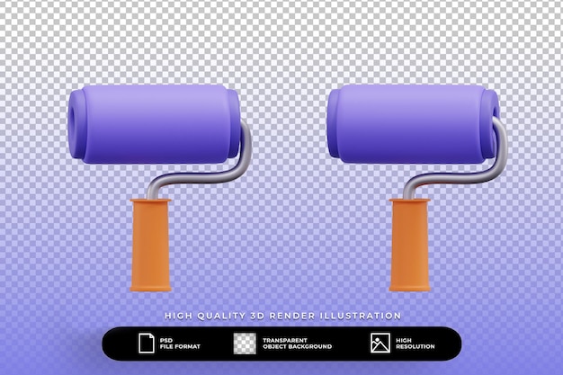 PSD 3d render illustration paint roller isolated set