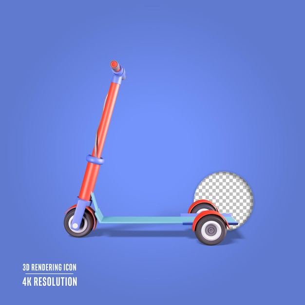 Illustrazione del rendering 3d icona isolata del monopattino a pedale