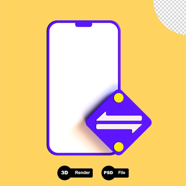 PSD 3d render illustrazione telefono con il concetto di conversione di denaro scambio sul telefono cellulare