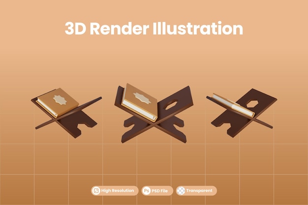 Illustrazione del rendering 3d ramadan quran il libro sacro dei musulmani psd premium