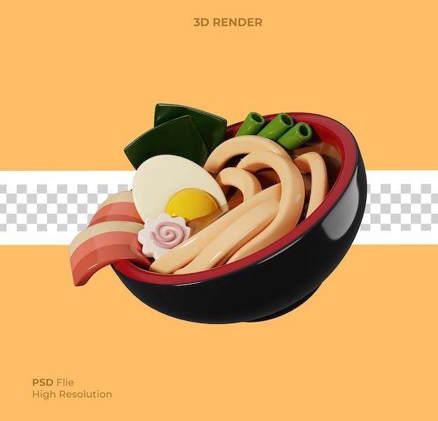 PSD 3d render illustrazione di ramen in una ciotola isolata