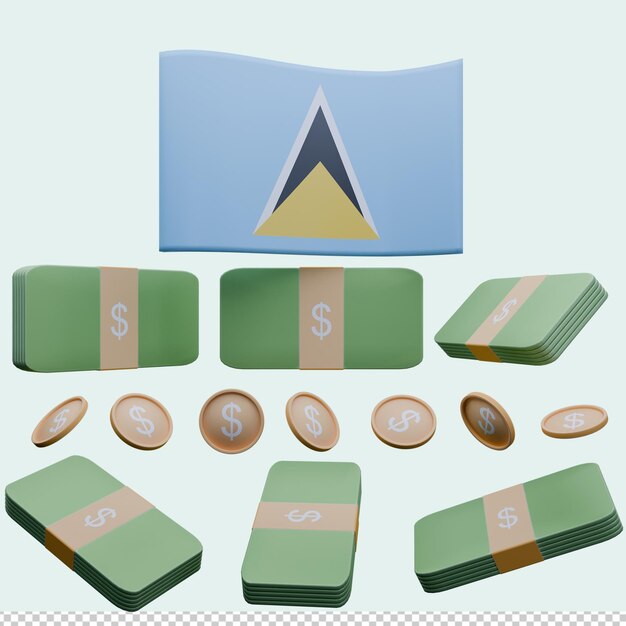 3d render illustration of saint lucia flag and currency called dollar
