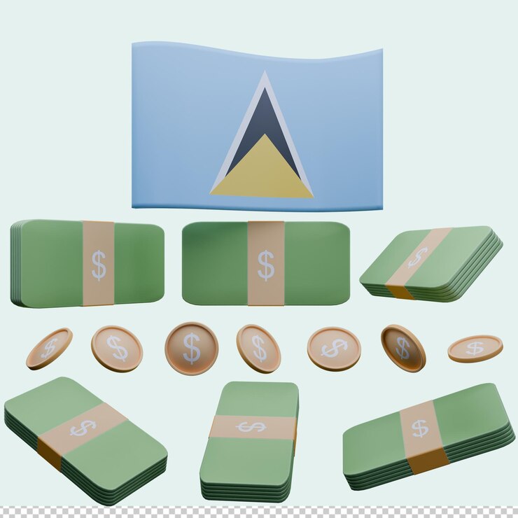 PSD 3d render illustration of saint lucia flag and currency called dollar