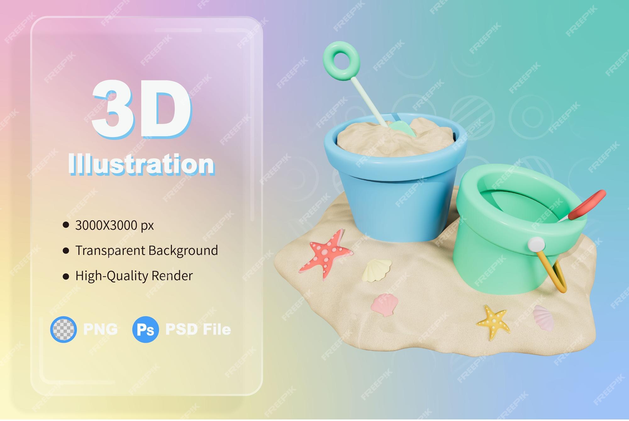 Premium PSD  Sand bucket in 3d rendered graphic