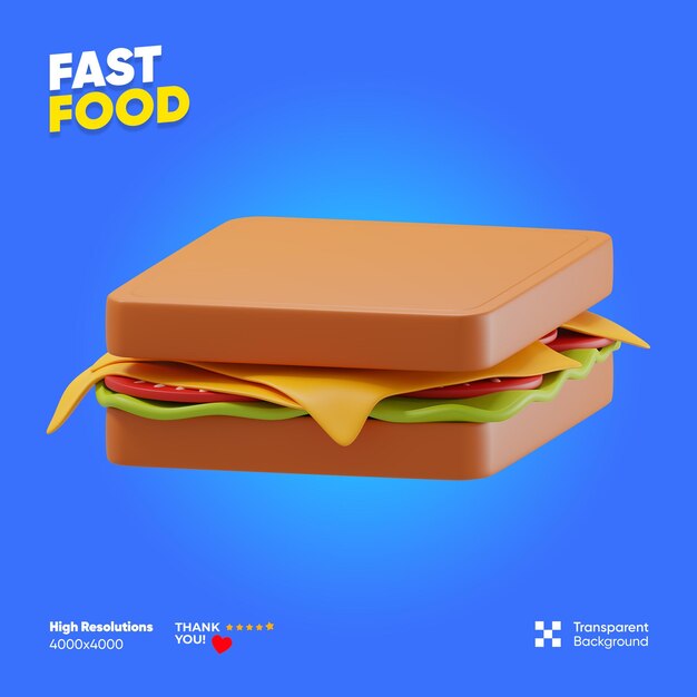 PSD 3d render illustration sandwich isolated icon