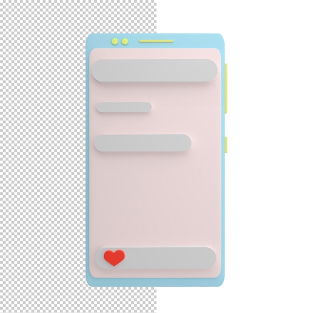 PSD 3d визуализация иллюстрации приложение для смартфона и концепция социальных сетей коммуникационный мессенджер 3d иллюстрация
