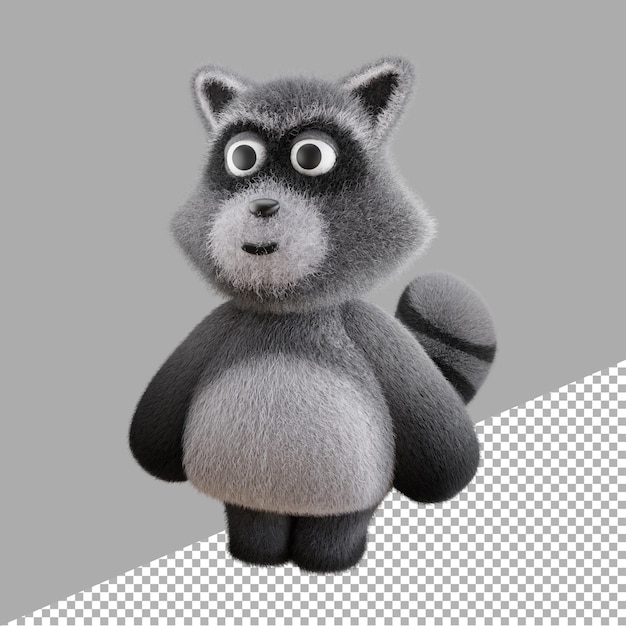 3D render illustration smiling gray raccoon animal cartoon