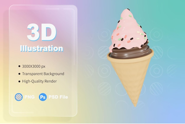 PSD 3 d レンダリング図ストロベリー アイス クリーム