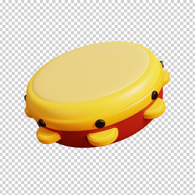 3D Render Illustration of Tambourine isolated Musical instrument minimal icon Cartoon style