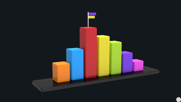 PSD 3d render illustration threedimnensional business growth bar data analysis bar invest progress