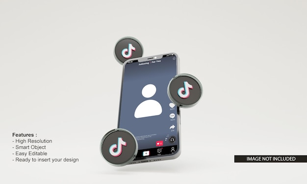 PSD 3d rendering illustrazione icona tiktok cellulare mockup