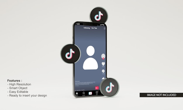 PSD 3d render illustration tiktok icon mobile phone mockup